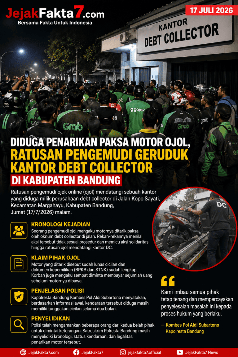 Diduga Penarikan Paksa Motor Ojol, Ratusan Pengemudi Geruduk Kantor Debt Collector di Kabupaten Bandung