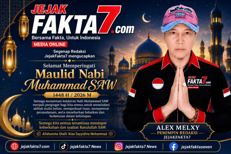 Segenap Redaksi JejakFakta7 mengucapkan:  Selamat Memperingati Maulid Nabi Muhammad SAW 1448 H / 2026 M.