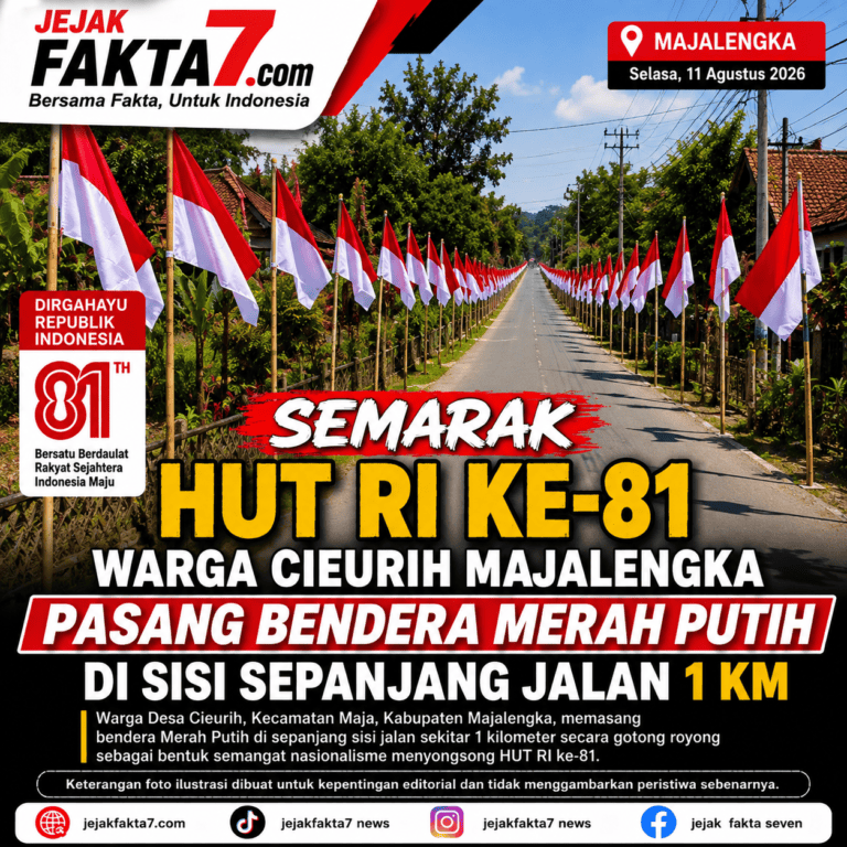 SEMARAK HUT RI KE-81, WARGA CIEURIH MAJALENGKA BENTANGKAN MERAH PUTIH SEPANJANG 1 KM